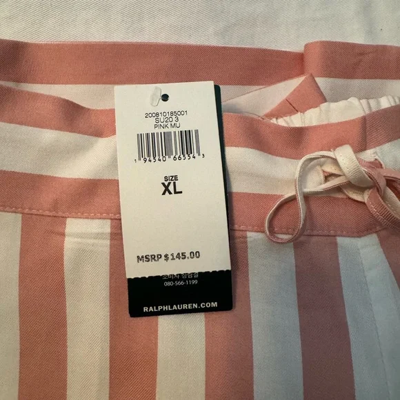 NWT Lauren Ralph Lauren Coral and White Striped Pants - Picture 4 of 7